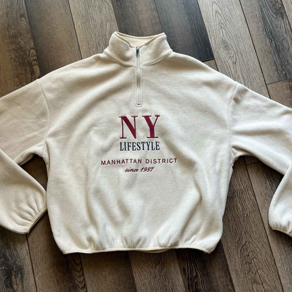 Cream Fleece 1/4 Zip New York Sweater
